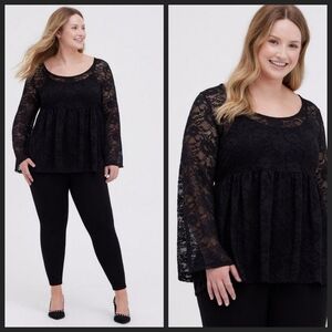 Babydoll Stretch Lace Scoop Neck Long Sleeve Top 2X NWT OBO